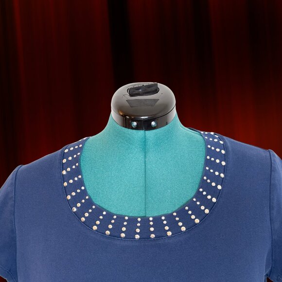 Dressbarn Blue Babydoll Tee with Rhinestone Collar, 2X - Picture 3 of 4
